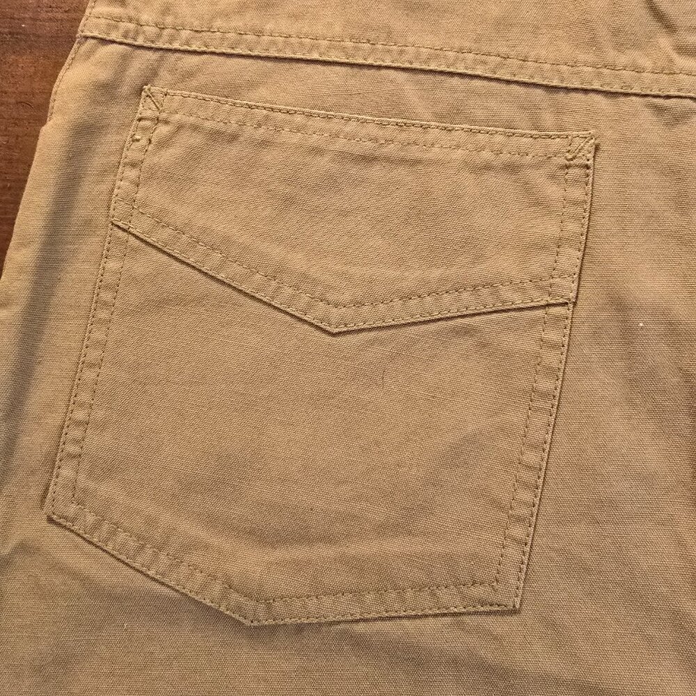 Skirt Mixed Blues Tan Denim Front Buckle Zip Pockets A-line Cotton size 9 1990s - Picture 5 of 11